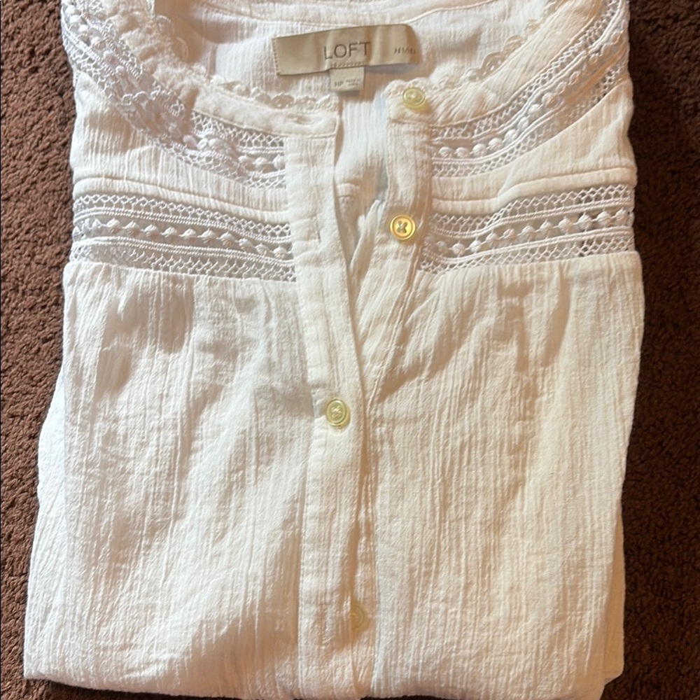 LOFT White Long Sleeve Embellished Blouse